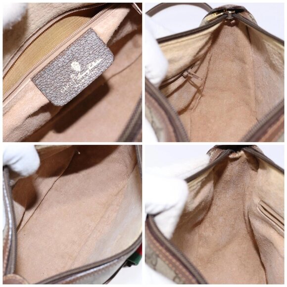 GUCCI GG Supreme Web Sherry Line Bag PVC Beige Gold 89 02 032 Auth 137285 - Picture 15 of 16